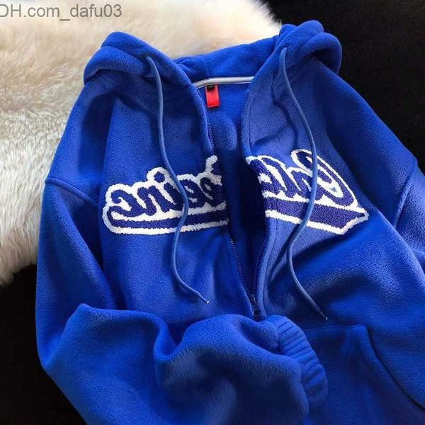 

men's hoodies sweatshirts 2022 new america vintage letter embroidery zipper hoodie women's y2k street casual loose sweater trend w, Black