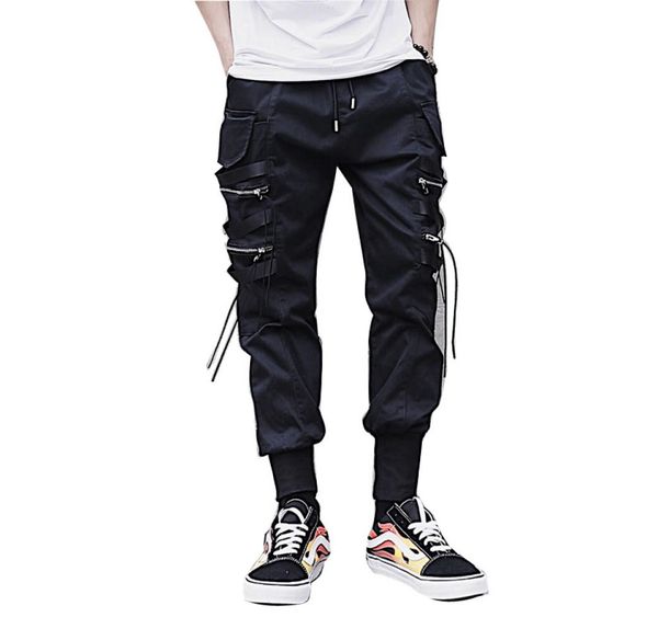 

men fashion casual harem pant high street hip hop male big pocket slim fit cargo trousers biker pant jogger sweatpants9072390, Black