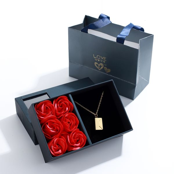 

pendant necklaces love letter envelope pendant necklace with rose gift box customized stainless steel jewelry confession love you for valent, Silver