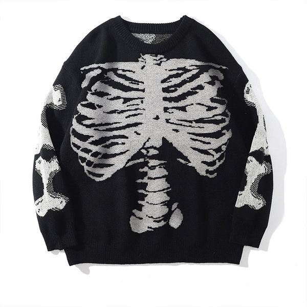 

men's sweaters grunge y2k oversized pullover sweater goth skeleton punk skull print sweatshirts harajuku autumn winter women clothes 2, White;black