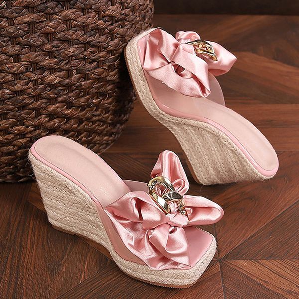

slippers liyke wedges slippers for women summer fashion pink butterflyknot designer sandals platform heels size female shoes 230802, Black