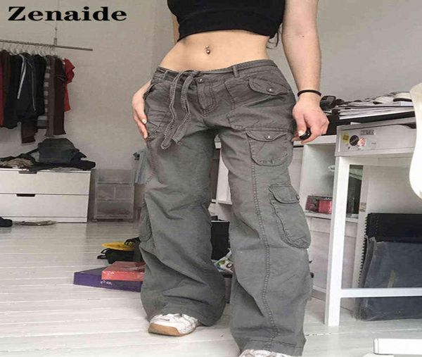 

zenaide goth cargo pants y2k women oversized grunge boyfriend grey low waist loose pockets baggy jeans vintage street wear punk aa9706228, Black;white