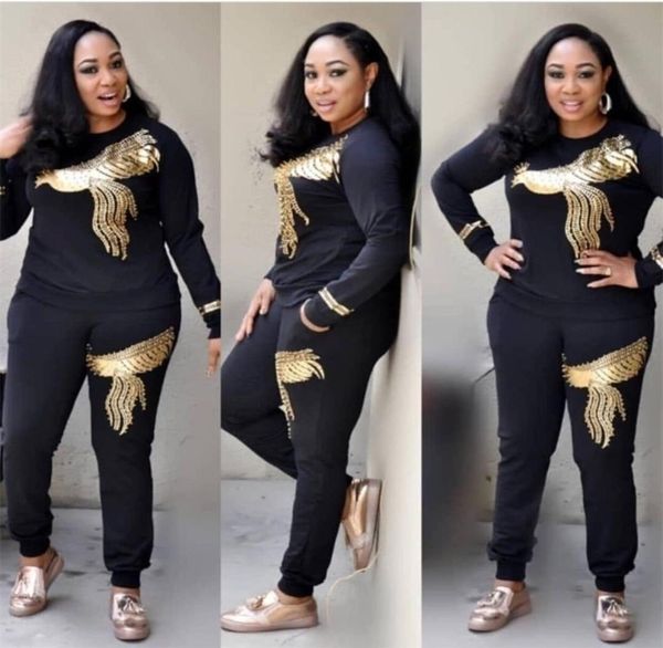 

hgte fall winter long sleeve tracksuit for women sportswear office phoenix sequined sweatshirt pant 2 piece set set outfits y201125090034, Gray