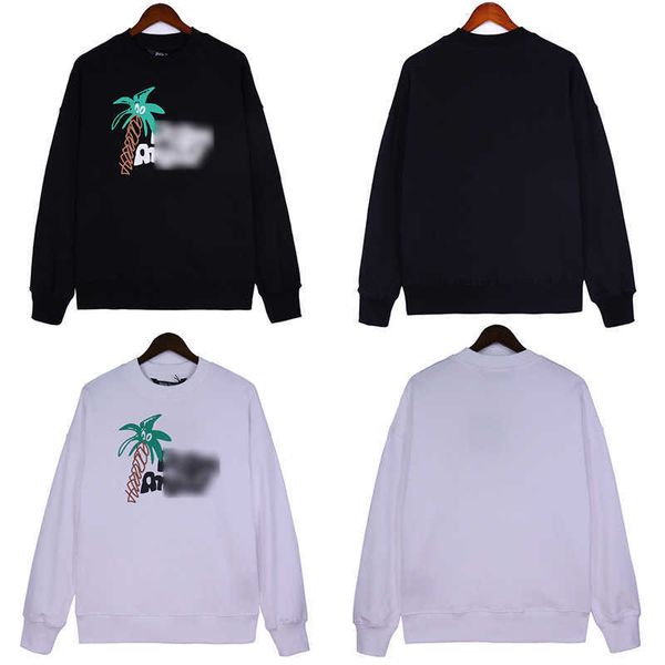 

coconut tree print palm2023 autumn/winter new loose long sleeve angels men's and women's round neck casual sweater, Black
