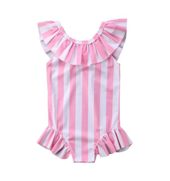 

toddler kids 2020 summer striped bikinis one piece swim wear ruffles pink b2206917