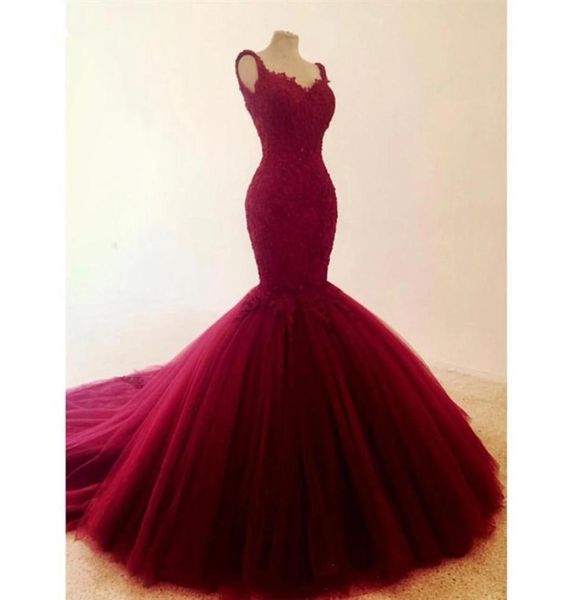 

pretty backless wiine red mermaid evening dresses 2021 lace beaded long prom pageant gowns lace appliqued runway dress vestido de 4113062, Black;red
