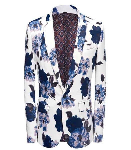 

stylish blue floral print white blazer men 2019 brand one button slim wedding party festival mens blazer jacket costume homme4088377, White;black
