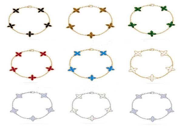

luxury designer charm bracelets 4 four leaf elegant fashion brand 18k gold silver agate shell mother of pearl women girls birthday2825326, Golden;silver