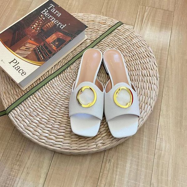 

original open microfiber leather round g new button women's slippers, Black