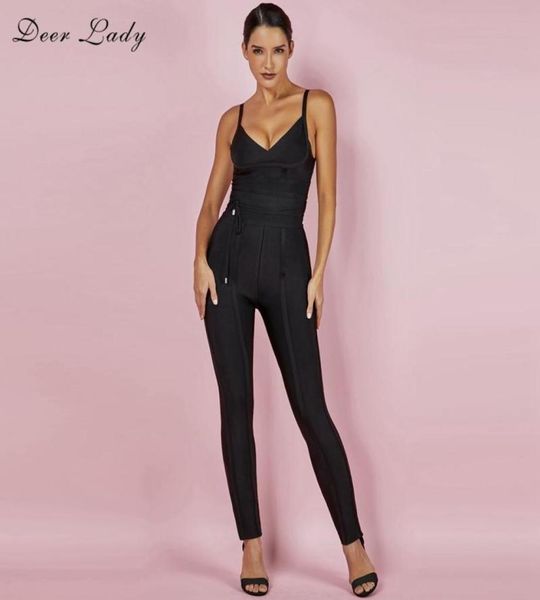

bandage jumpsuits for women black bodycon bandage jumpsuits club v neck spandex bodysuit romper long pants6183365, White