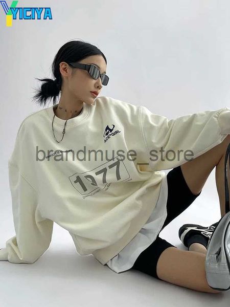 

womens hoodies sweatshirts yiciya hoodie sweatshirt y2k clothes american new round collar sweatshirts 2023 winter french long sleeves sweate, Black