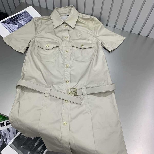 

summer new gaoding workwear style temperament age reducing letter metal buckle belt shirt dress, Black;gray