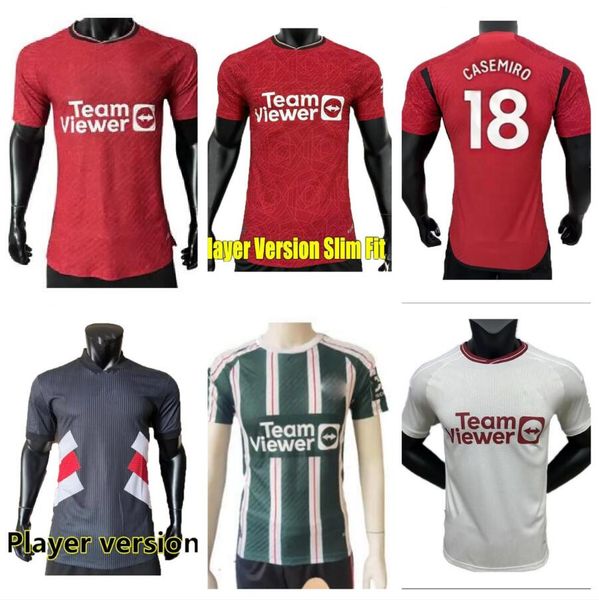 

player version sancho soccer jerseys bruno fernandes rashford 2023 2024 men kids mans utds martinez casemiro antony manchesters garnacho foo, Black;yellow