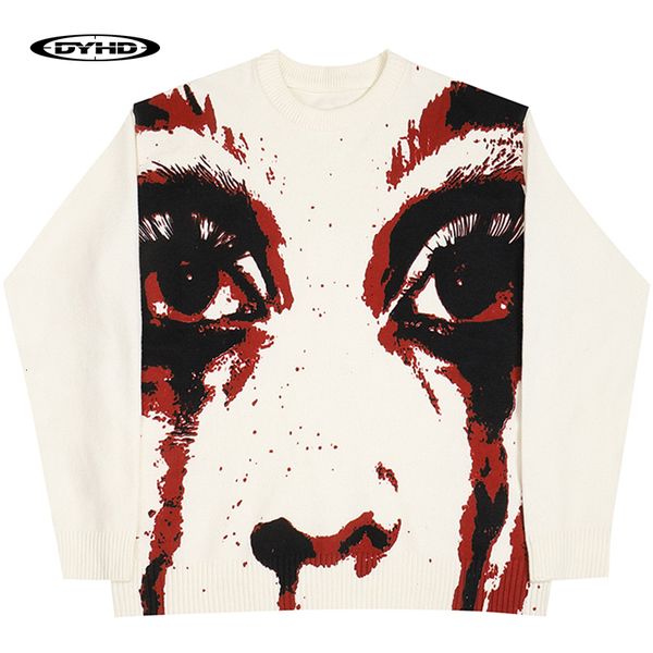 

men's sweaters red cry eyes knitted mens streetwear hip hop harajuku pullover knitwear knit outwear womens patchwork jumpers 230802, White;black