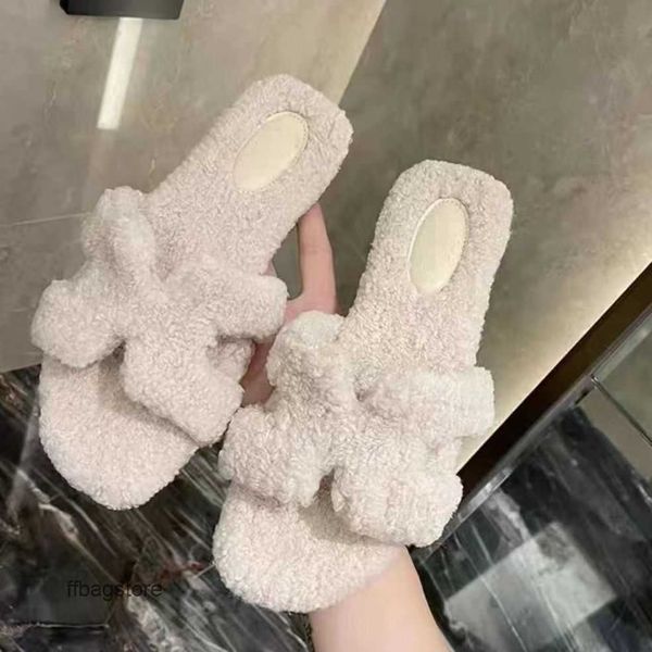 

sandal winter girls' designer oran 2023 women autumn slipper h-slipper shearling wool h daily outwear slippers teddy hair h flat bottom