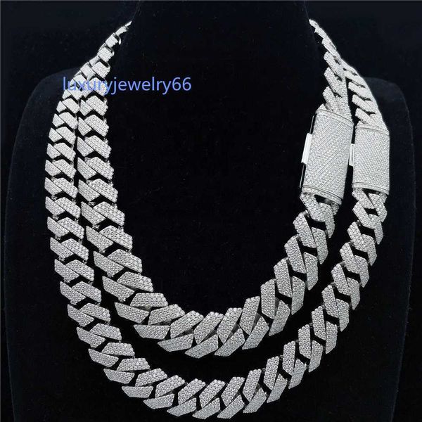 

fully setting s925 vvs moissanite diamond 18mm prong iced out custom cuban link chain hip hop jewelry, Silver