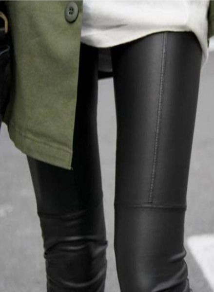 

whole new arrivals woman full leather patchwork repair the fitting female ankle length trousers faux leather pants leggings4205827, Black