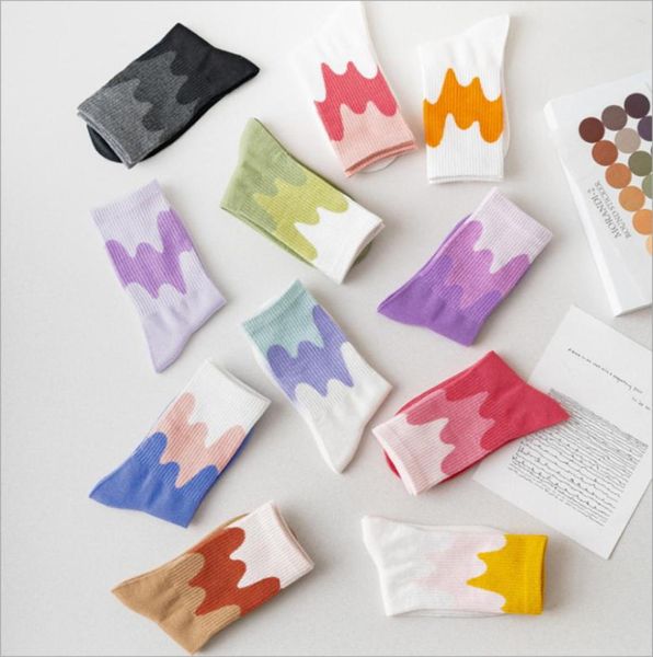 

ins tide net red autumn and winter new socks female korean version of gradient ice cream wave stripe personality medium tube stock8194506