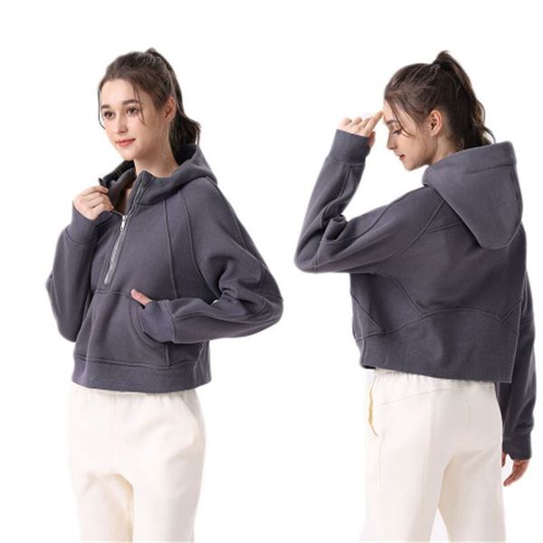

yoga outfit souba lulul autumn and winter thickened women's sports high neck half zip loop sweater loose lu short plush scubas coat ll
