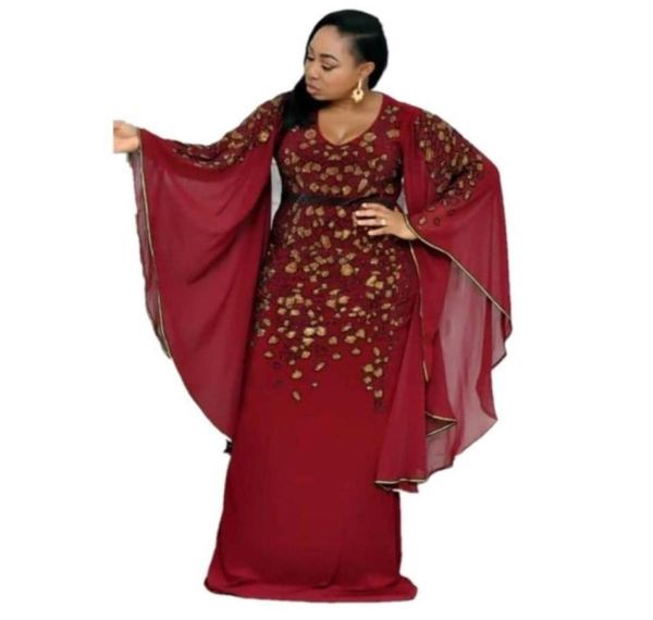 

african dresses for women dashiki african clothes bazin broder riche slim ruffle sleeve robe evening long dress76527626293730, Red