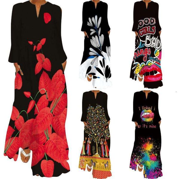 

summer womens refined butterfly print long dress v neck sleeved, Black;gray
