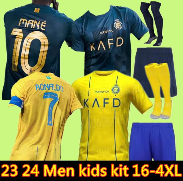 

al nassr fc soccer jerseys ronaldo mane 2023 2024 home yellow away 23 24 cr7 gonzalo martinez talisca ghislain konan vincent aboubakar men f, Black;yellow