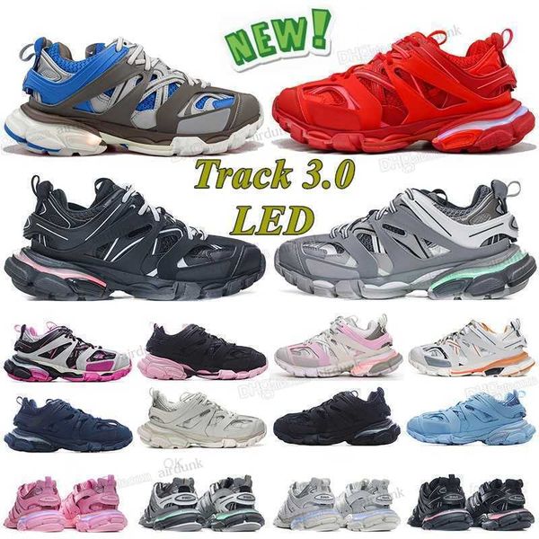 

designer luxury womens mens casual shoe track 3.0 led sneaker lighted gomma leather trainer nylon printed platform sneakers men light traine, Black