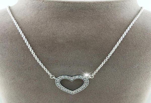 

100% 925 sterling silver chain loving hearts with clear cz necklace fits style jewelry charms and beads27288702572