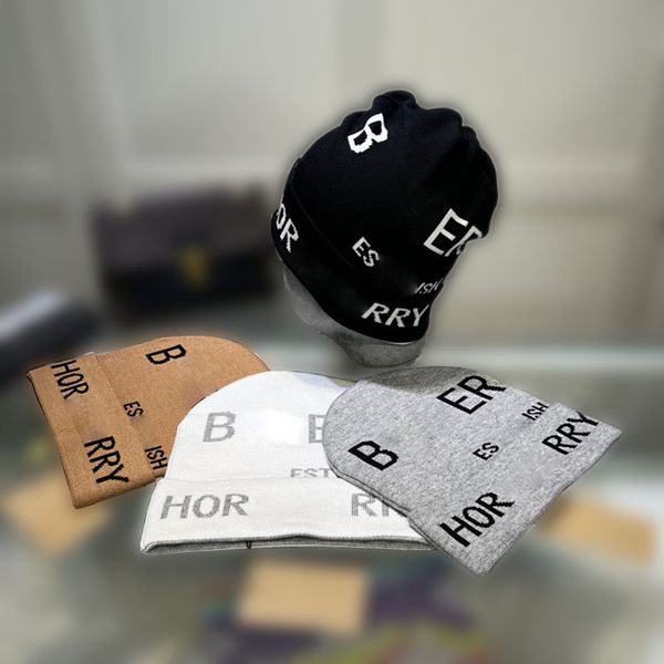 

branded autumn winter knitted hat trendy simple solid color cashmere insulated stacked hat letter embroidery classic floral hip hop hat, Blue;gray