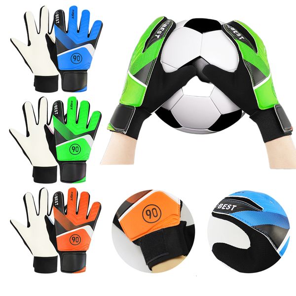 

sports gloves 1 pair kids boy soccer goalkeeper pu gloves finger protection goal thickened latex football gloves for futbol futebol goalkeep, Black
