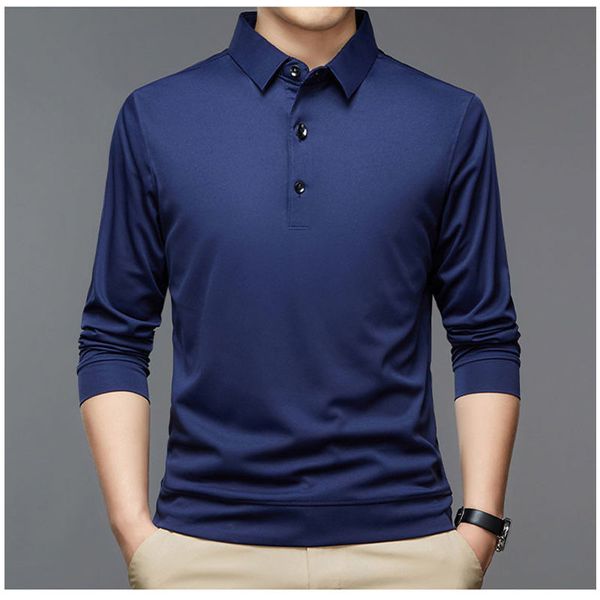 

men's polos streetwear fashion men solid polo shirts spring autumn tshirt korean long sleeve lapel thin male clothes business 230803, White;black