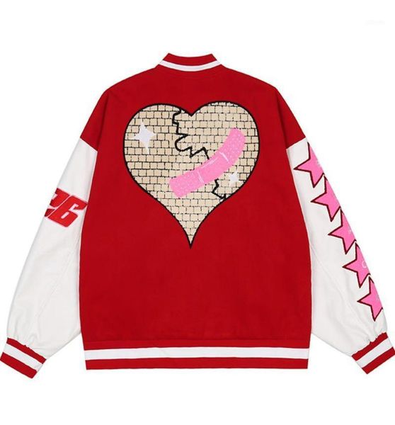 

men039s jackets men heart embroidery varsity jacket aerican stars flocking color matching baseball uniform couple black red spl9243384, Black;brown