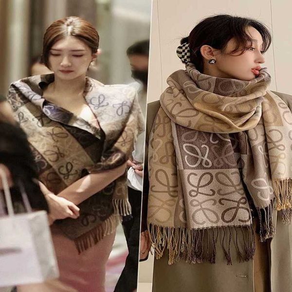 

classic designer warm new jiang shuying same star online celebrity high-end cashmere like scarf for women's winter thickening shawl dua, Blue;gray