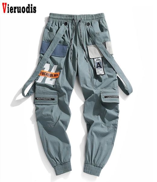 

men hip hop streetwear beam foot cargo pants 2020 men fashion printing new jogger leisure pants sports trousers5017741, Black
