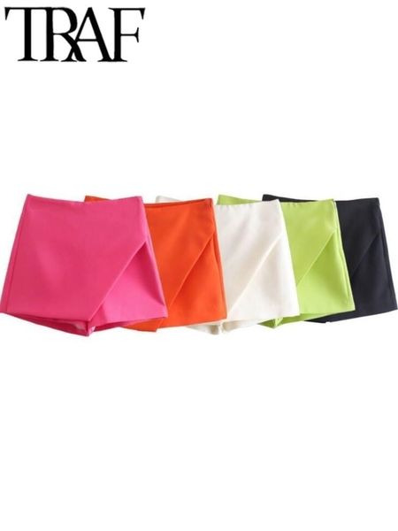 

women's shorts traf short woman casual fluorescent green pink asymmetry shorts spring summer chic elegant zipper fashion 230802, White;black