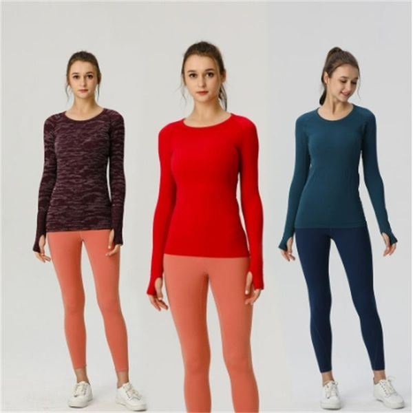

yoga outfit lulul yoga long sleeve sports yoga t-shirt quick dried round neck yoga running shirt sweat-absorbing tight ll women's long