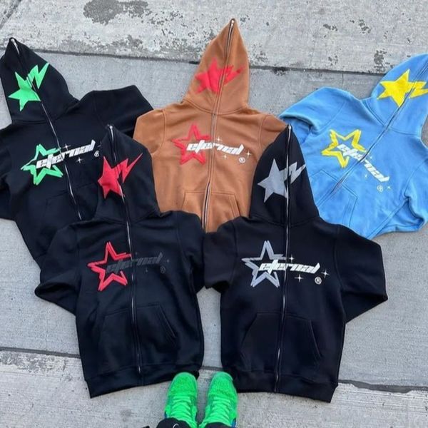 

mens hoodies sweatshirts star letter printing vintage 2000s zipper hoodie high street fashion y2k punk clothes harajuku casual women sweatsh, Black
