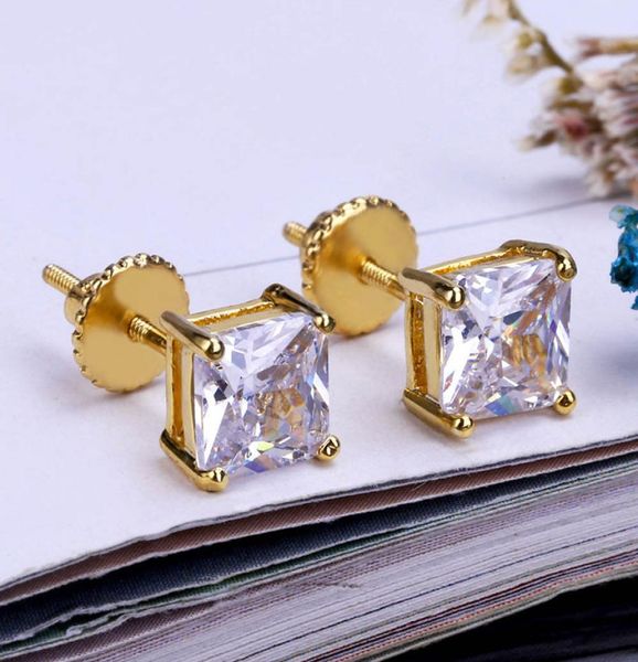 

fashion 18k gold hiphop iced out cz cubic zircon square stud earrings 04 06 08cm gifts for men full diamond earring studs rappe4358188, Golden;silver
