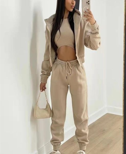 

womens two piece pants winter three piece sets women tracksuit oversized suit autumn trouser set female sweatshirt solid sports ho5023165, White