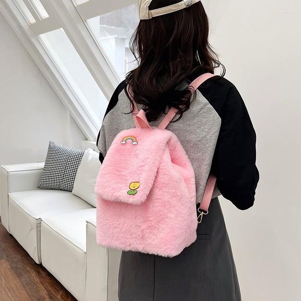 

cute girls plush backpack winter foreign style children large capacity schoolbag casual