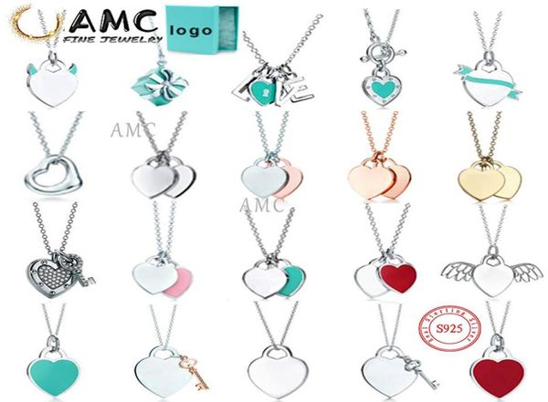 

with box amc 100 925 silver pendant blue heart necklace female jewelry exquisite craftsmanship official logo classic jewelry5032825