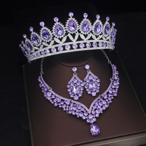 

wedding jewelry sets luxury crystal bridal for women girl princess tiaracrown earring necklace accessories 230803, Slivery;golden