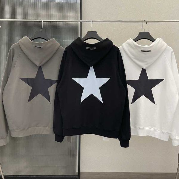 

essentils pullover classic fashion brand five-star big print sweatshirt hip-hop loose oversize hoodie, Black