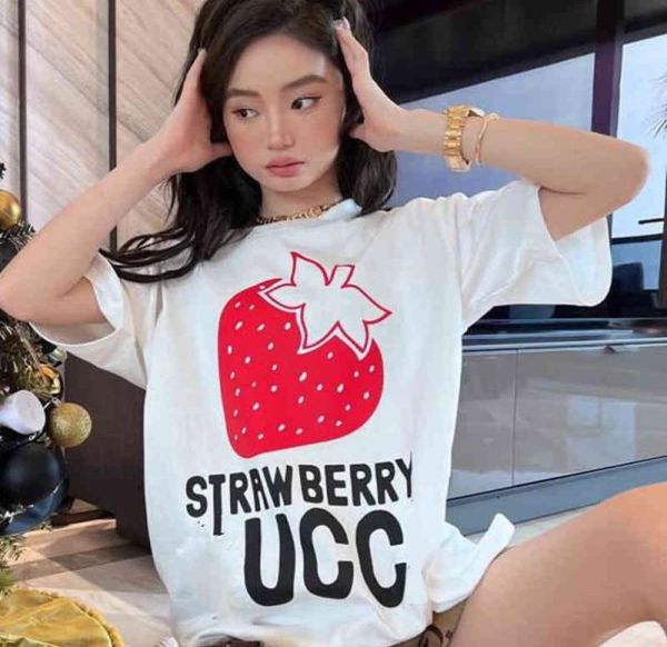 

new home strawberry pure cotton fashion brand short sleeved women039s fashion ins loose men039s and women039s same style 10895541305241, White