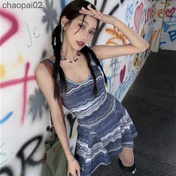 

casual dresses design sense niche sleeveless camisole striped dress female summer waist slim bag hip girl short skirt, White;black