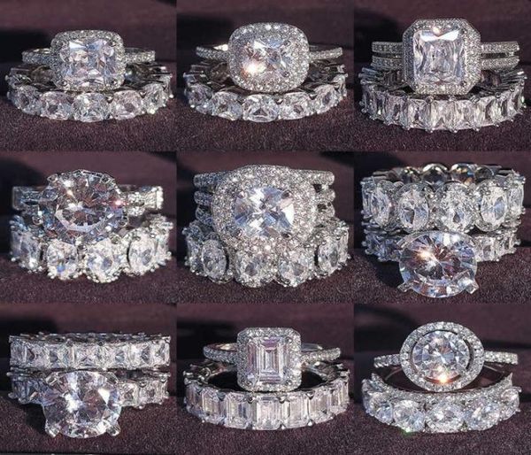 

luxury real 925 sterling silver oval princess cut wedding ring set for women engagement band eternity jewelry zirconia r4975 p08184608617