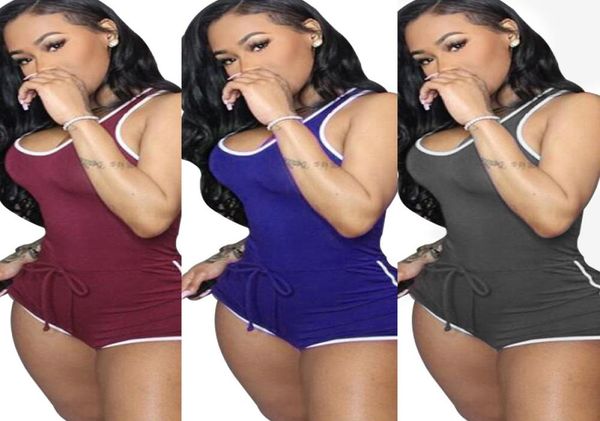 

6 colors vest sleeveless drawstring pants shorts jumpsuit for women onepiece casual romper playsuit9169704, Black;white