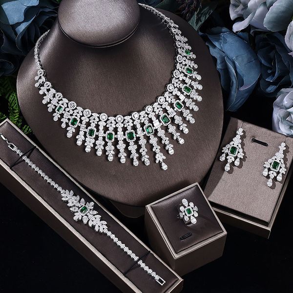 

wedding jewelry sets famous brand 4pcs bridal zirconia full for women party dubai nigeria cz crystal 230803, Slivery;golden