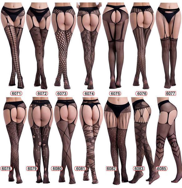 

yue die women's fun silk socks underwear hollow out hanging jacquard pants leggings european and american fishing net, Black;white