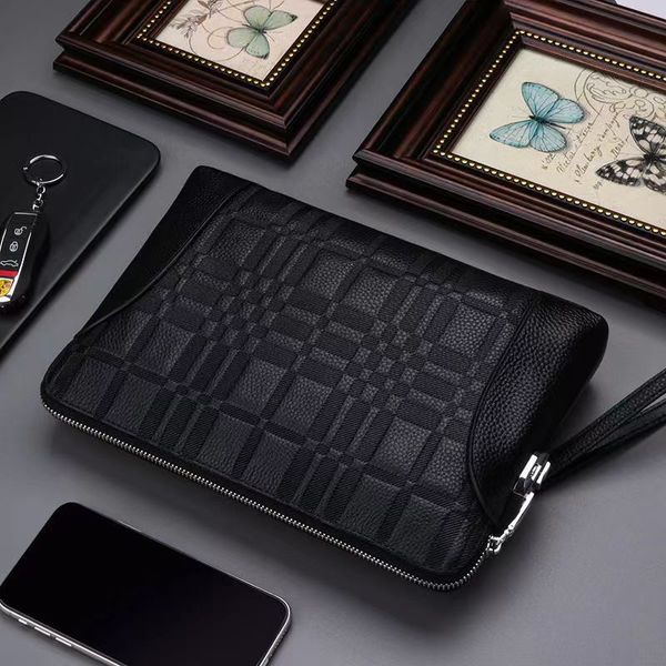 

the latest men's clutch handbag large capacity code lock clutch bag men's pocket leather business casual clutch bag, Black;red